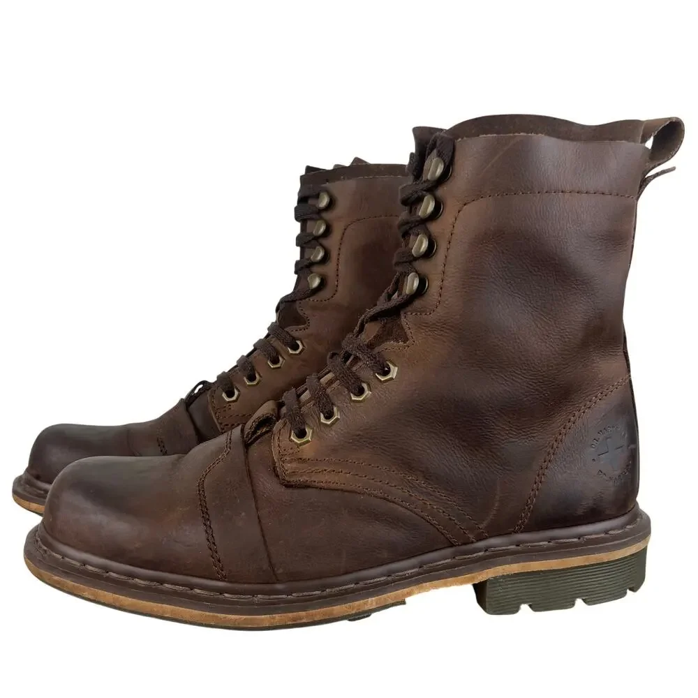 Dr. Martens Pier Brown Leather Lace Up Combat Boots Mens Size US 10